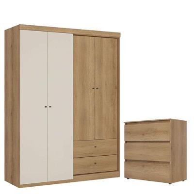 Guarda Roupa Solteiro Star 4 Portas Capuccino Off White E Cômoda Gaveteiro Condessa Capuccino Acetinado - Thb