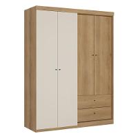 Guarda Roupa Solteiro Star 4 Portas Capuccino Off White E Cômoda Gaveteiro Condessa Capuccino Acetinado - Thb - 2