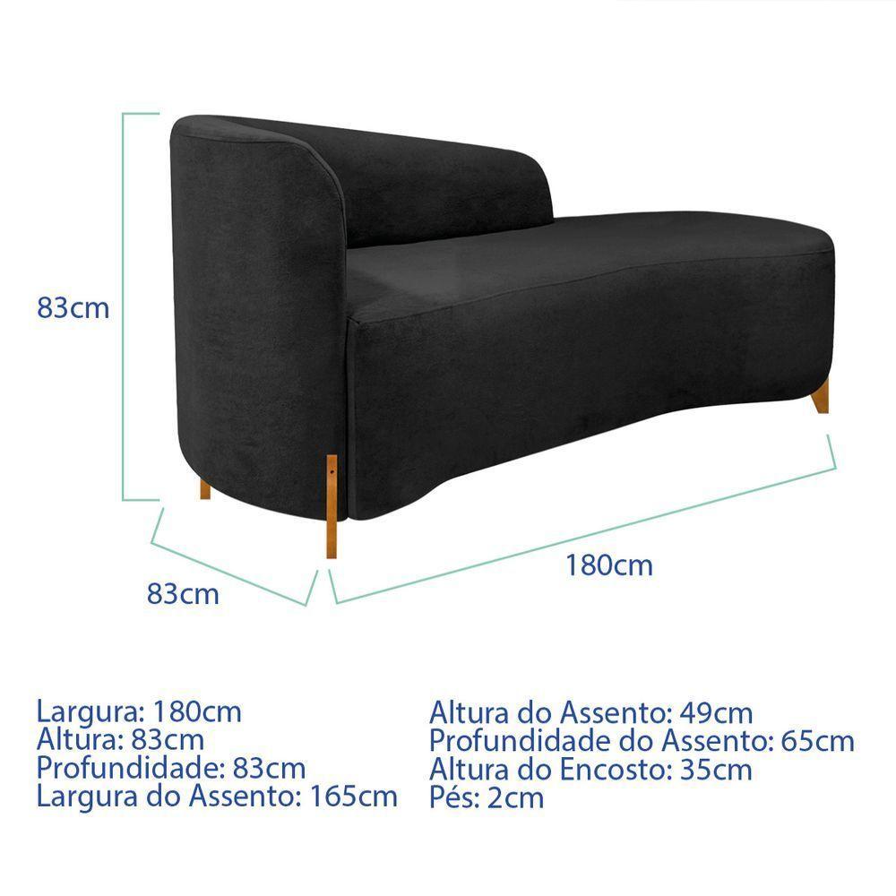 Divã Recamier Orgânico França 180cm Lado Dir Pés Madeira Linho Cor Preto - 6
