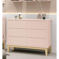 Cômoda 6 Gavetas Classic New Rosa Fosco Com Natural - Reller - 2