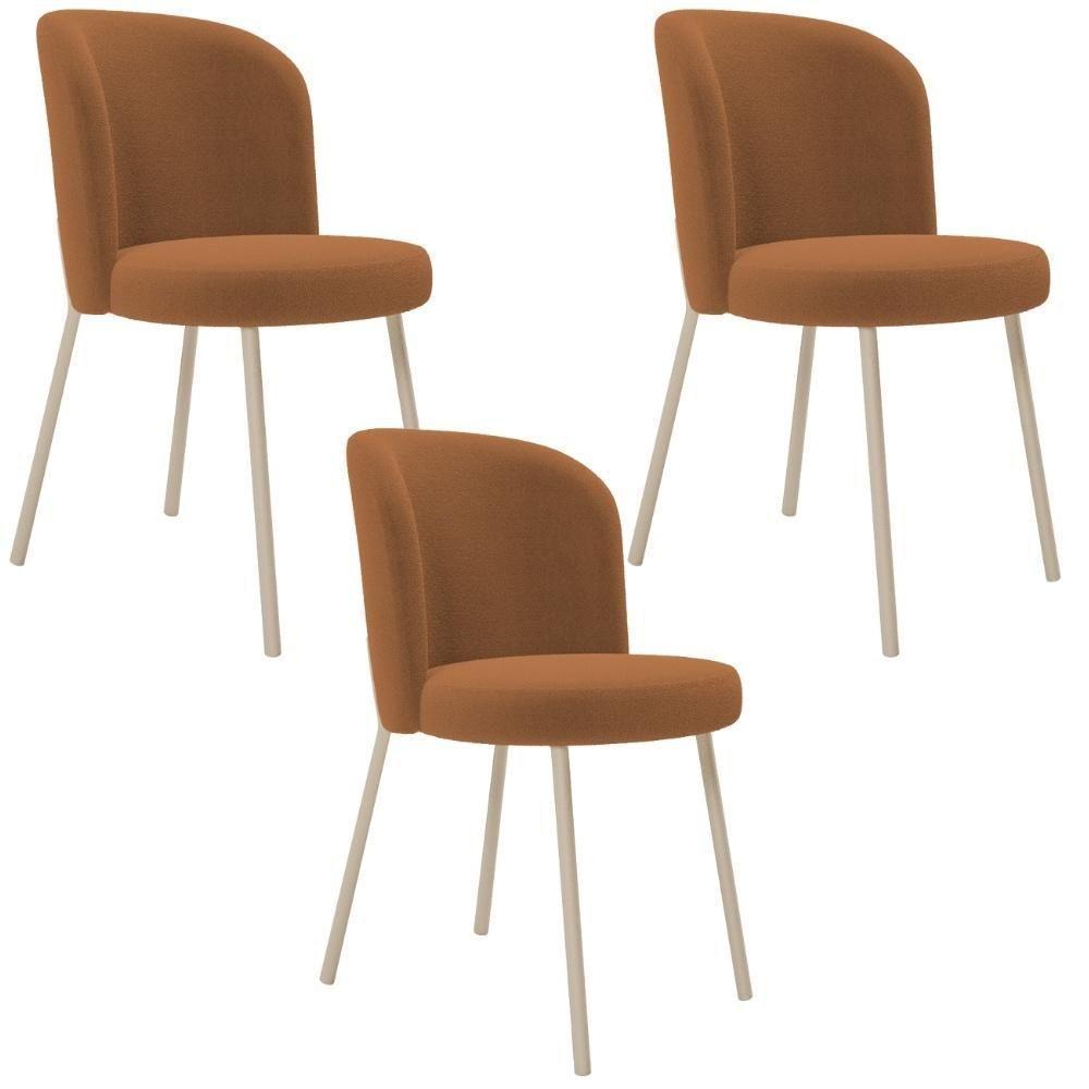 Kit 03 Cadeiras Para Sala De Jantar Cozinha Estofada Gavi Arena L02 Bouclê Terracota - Lyam Decor - 1