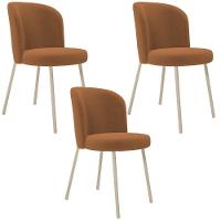 Kit 03 Cadeiras Para Sala De Jantar Cozinha Estofada Gavi Arena L02 Bouclê Terracota - Lyam Decor - 1