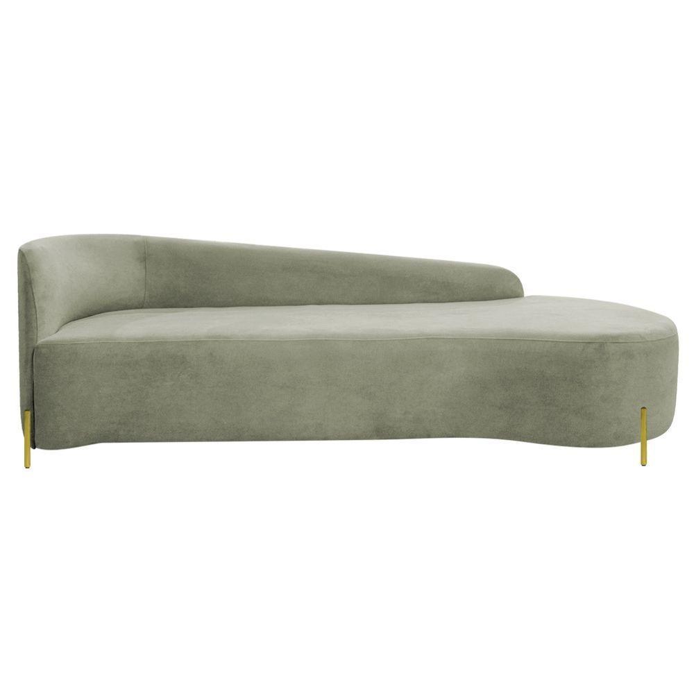 Divã Recamier Orgânico França 200cm Lado Dir Pés Metal Dourado Bouclé Cor Verde Oliva - 2