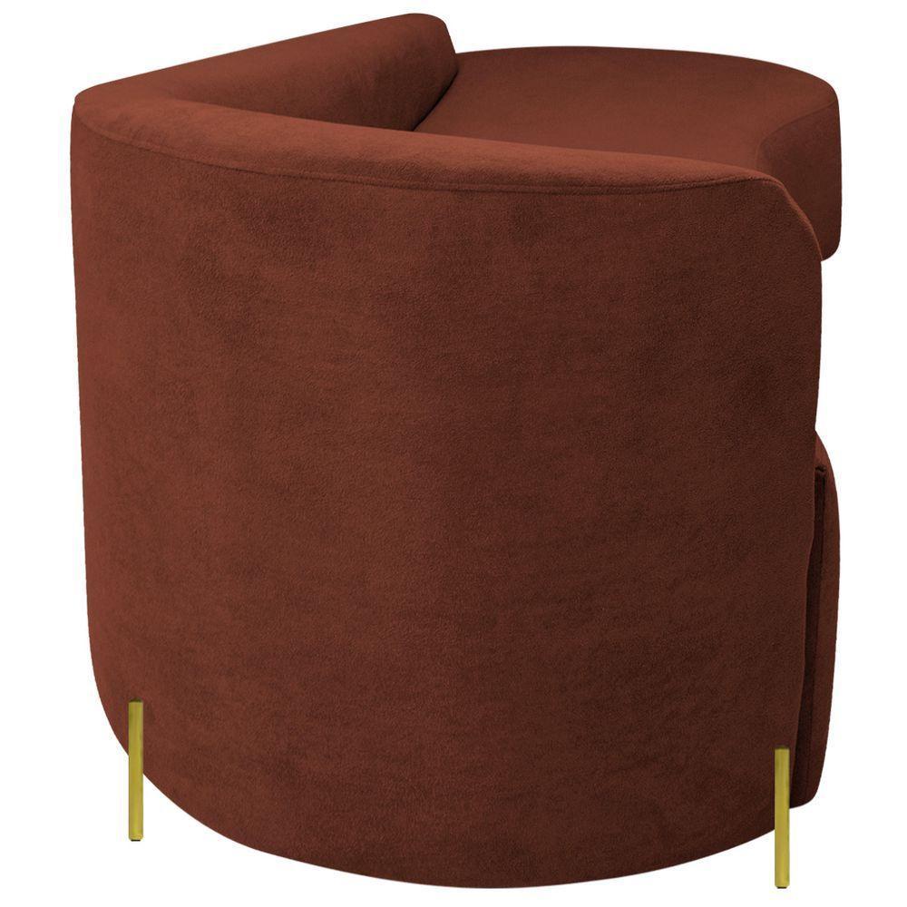 Divã Recamier Orgânico França 200cm Lado Dir Pés Metal Dourado Bouclé Cor Terracota - 5