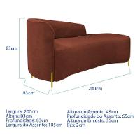 Divã Recamier Orgânico França 200cm Lado Dir Pés Metal Dourado Bouclé Cor Terracota - 6
