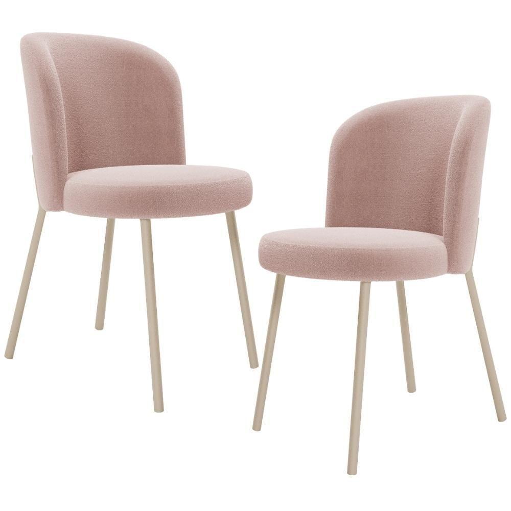 Kit 02 Cadeiras Para Sala De Jantar Cozinha Estofada Gavi Arena L02 Bouclê Rosê - Lyam Decor - 1