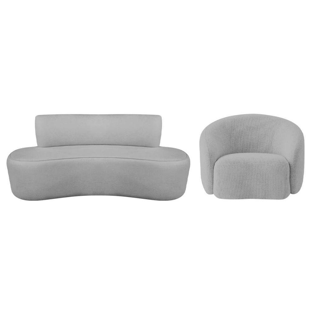 Kit Recamier Curvo Amsterdã 180cm E Poltrona Amore Luxo Linho Cor Cinza Claro - 2