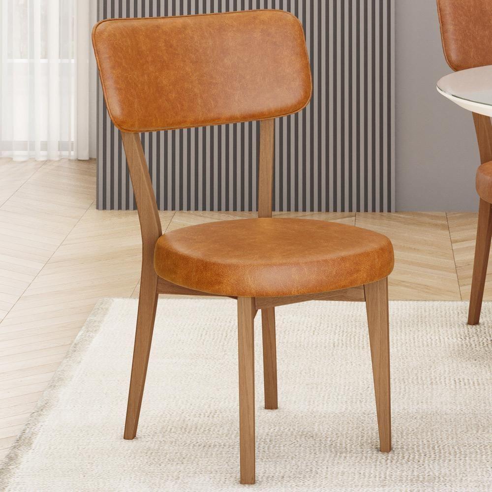 Kit 06 Cadeiras Decorativa Estofada Sala De Jantar Base Madeira Roy L02 Couríssimo Canela - Lyam - 2