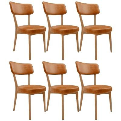 Kit 06 Cadeiras Decorativa Estofada Sala De Jantar Base Madeira Roy L02 Couríssimo Canela - Lyam