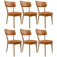 Kit 06 Cadeiras Decorativa Estofada Sala De Jantar Base Madeira Roy L02 Couríssimo Canela - Lyam - 1