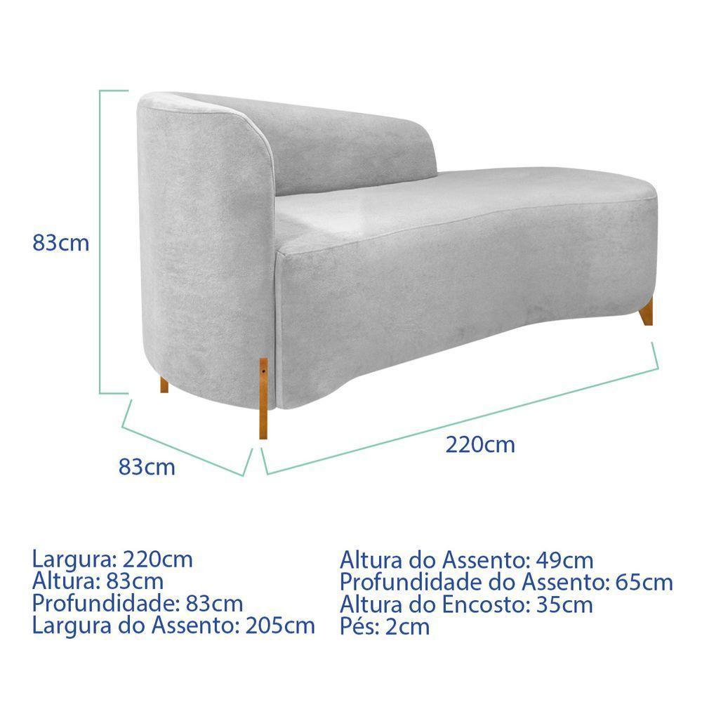 Divã Recamier Orgânico França 200cm Lado Dir Pés Madeira Bouclé Cor Branco - 7