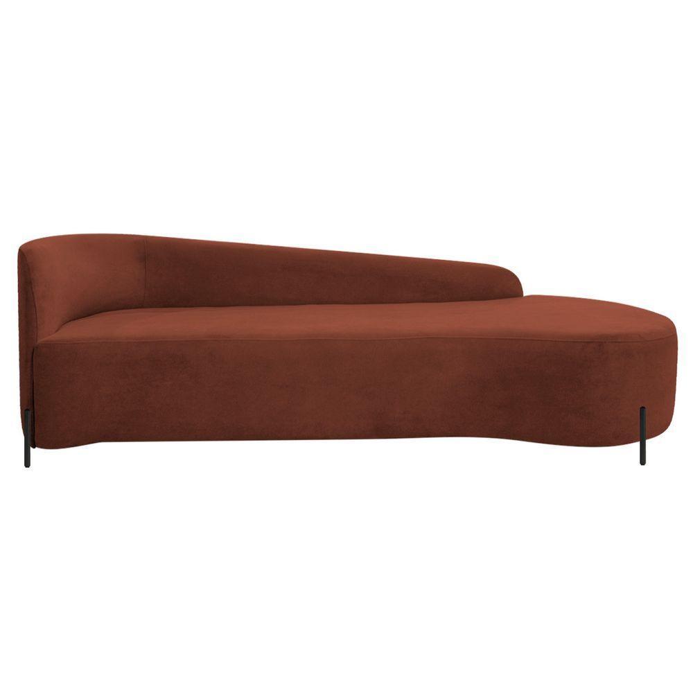 Divã Recamier Orgânico França 180cm Lado Dir Pés Metal Preto Bouclé Cor Terracota - 2