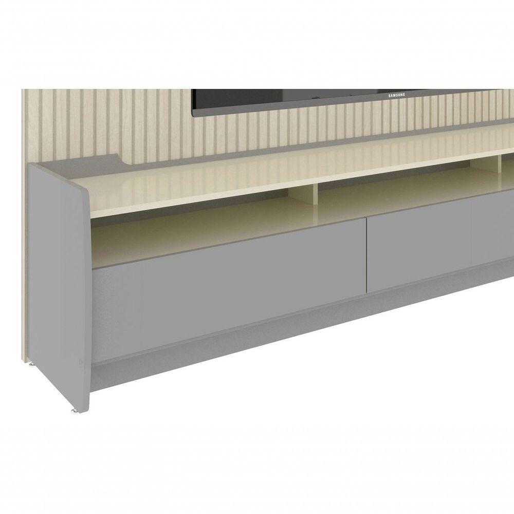 Rack Com Painel Sublime 2.2 Ripado 3d Com Led Cinza Com Off White - Gelius Móveis - 4