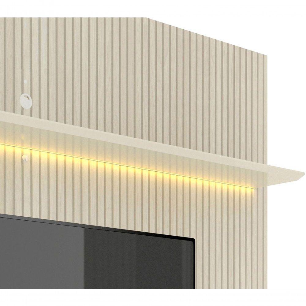 Rack Com Painel Sublime 2.2 Ripado 3d Com Led Cinza Com Off White - Gelius Móveis - 5