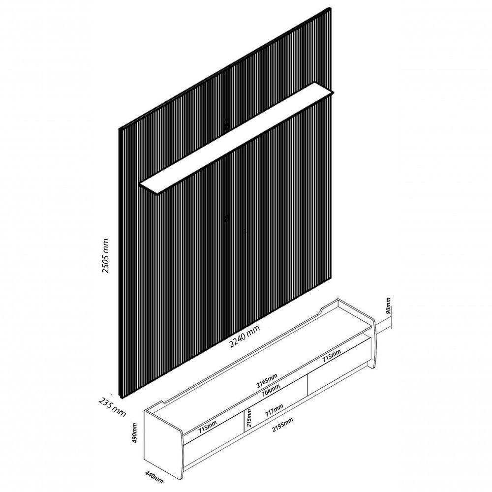 Rack Com Painel Sublime 2.2 Ripado 3d Com Led Cinza Com Off White - Gelius Móveis - 6