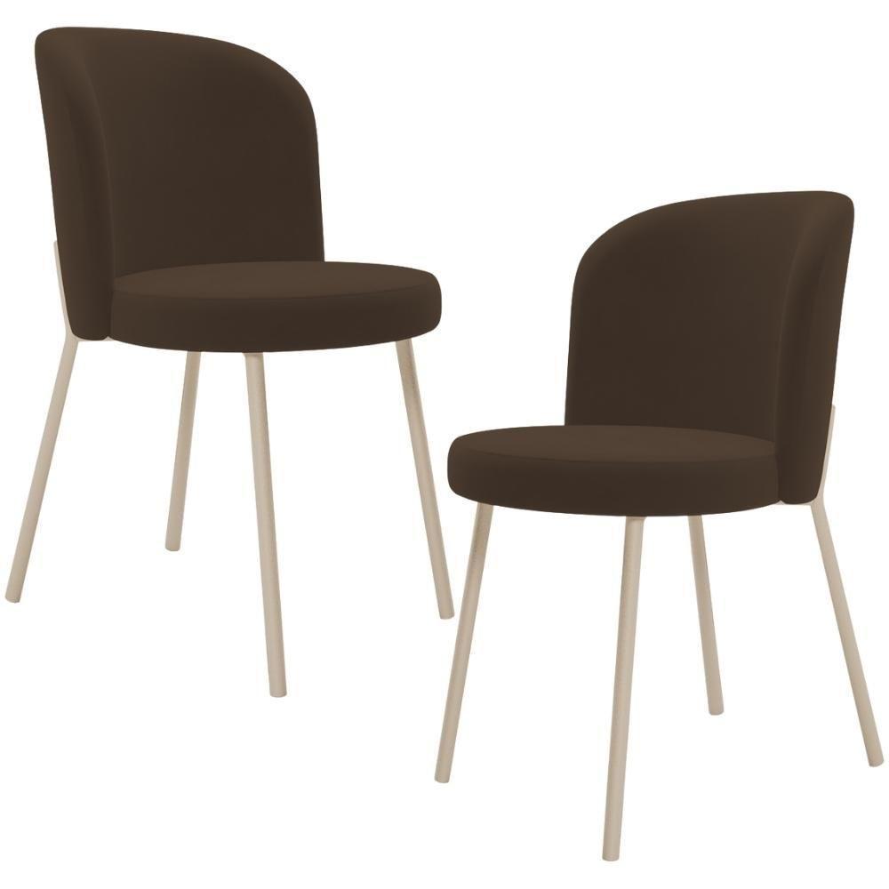 Kit 02 Cadeiras Para Sala De Jantar Cozinha Estofada Gavi Arena L02 Suede Marrom - Lyam Decor - 1