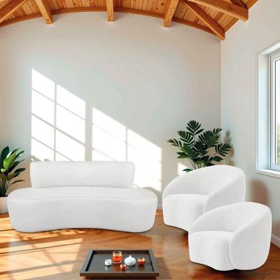 Kit Recamier Curvo Amsterdã 140cm E 2 Poltronas Amore Luxo Bouclé Cor Branco
