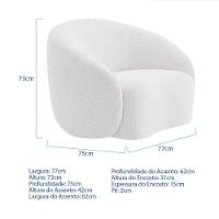 Kit Recamier Curvo Amsterdã 140cm E 2 Poltronas Amore Luxo Bouclé Cor Branco