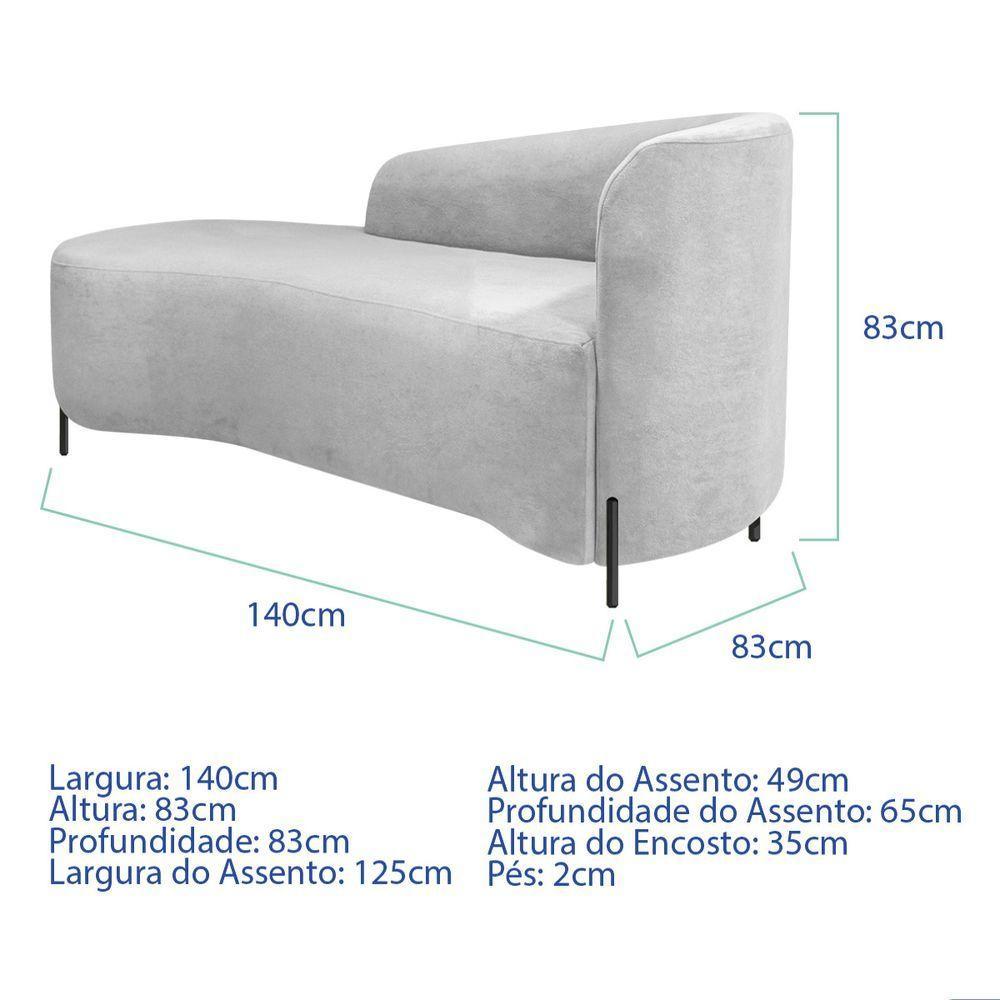 Divã Recamier Orgânico França 140cm Lado Esq Pés Metal Preto Bouclé Cor Branco - 6