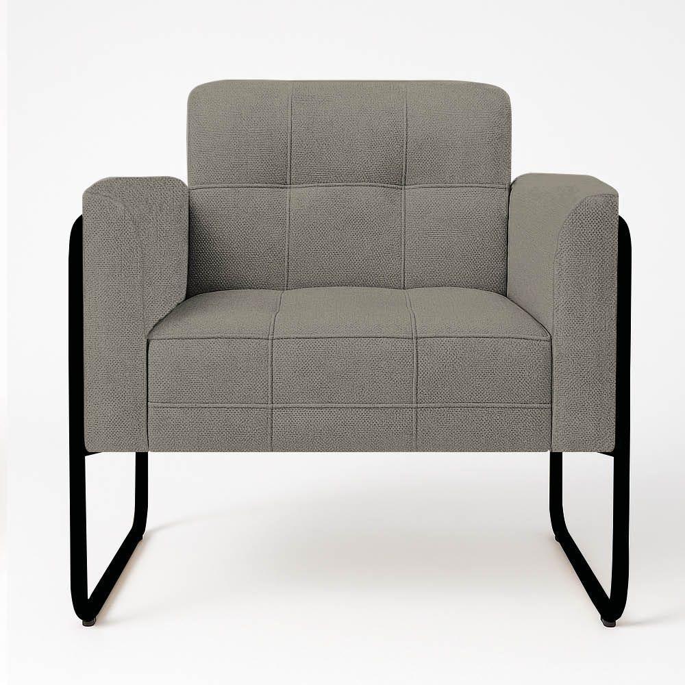 Poltrona Sala Industrial Alta Tubo Preto Elisa Linho Grafite D03 - D'rossi - 5