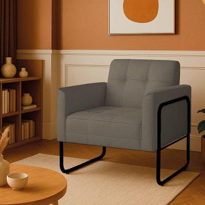 Poltrona Sala Industrial Alta Tubo Preto Elisa Linho Grafite D03 - D'rossi