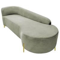 Divã Recamier Orgânico França 180cm Lado Dir Pés Metal Dourado Bouclé Cor Verde Oliva - 3