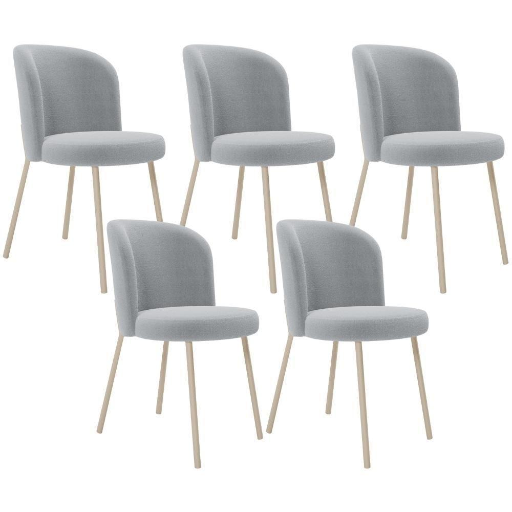 Kit 05 Cadeiras Para Sala De Jantar Cozinha Estofada Gavi Arena L02 Bouclê Cinza - Lyam Decor - 1