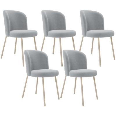 Kit 05 Cadeiras Gavi Arena L02 em Aço com Estofado Bouclê Cinza para Cozinha e Sala