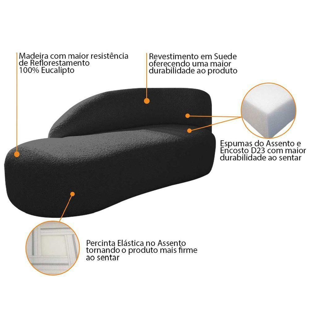 Divã Recamier Curvo Luna 140cm Lado Esquerdo Suede - Adj Decor Cor Preto - 4