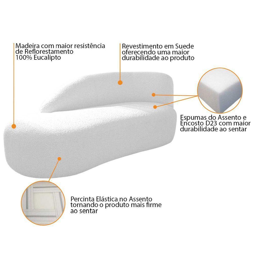 Divã Recamier Curvo Luna 140cm Lado Esquerdo Suede - Adj Decor Cor Branco - 3