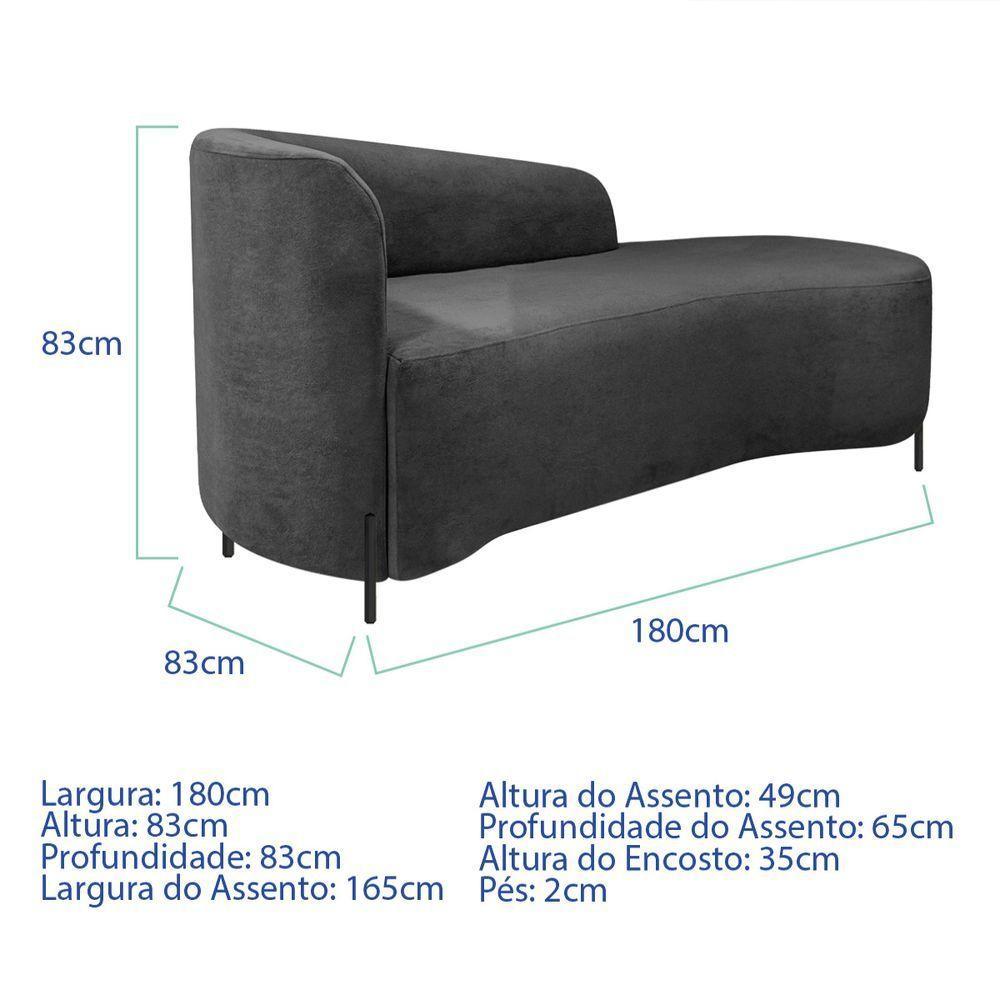 Divã Recamier Orgânico França 180cm Lado Dir Pés Metal Preto Linho Cor Cinza Escuro - 6