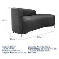 Divã Recamier Orgânico França 180cm Lado Dir Pés Metal Preto Linho Cor Cinza Escuro - 6
