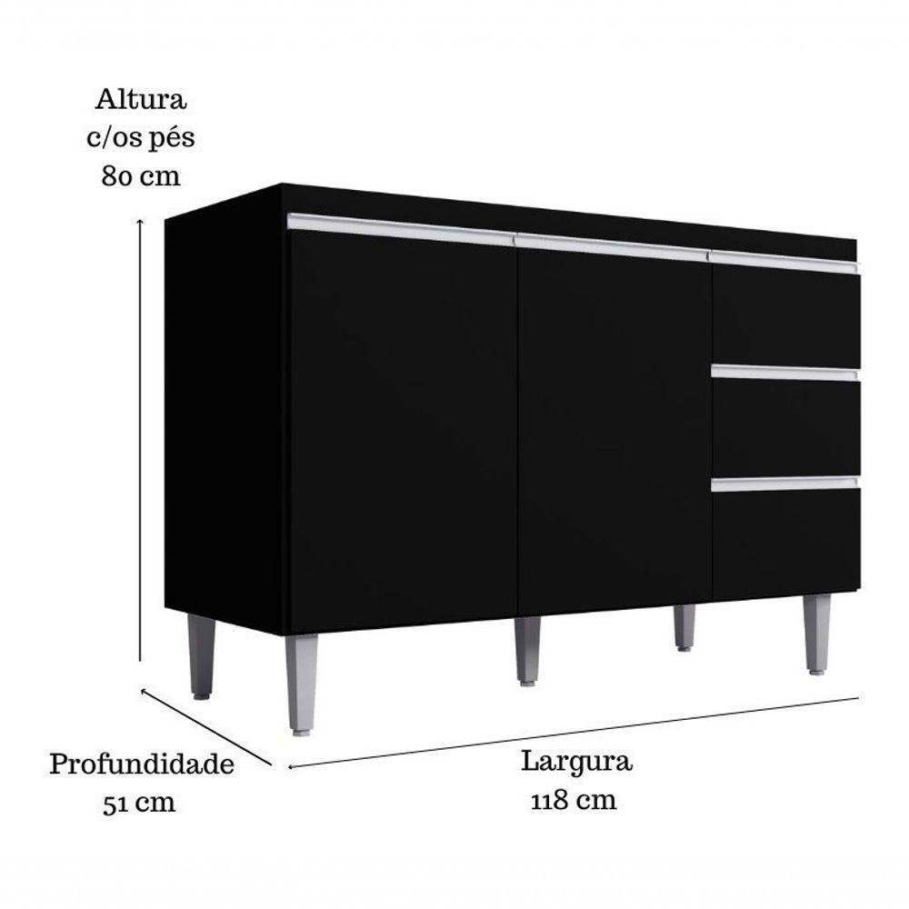 Multiuso Andreia S/tampo 120cm 2 Portas 3 Gavetas Cor Preto - 7