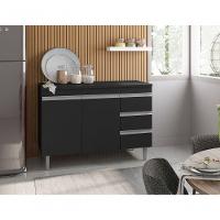 Multiuso Andreia S/tampo 120cm 2 Portas 3 Gavetas Cor Preto