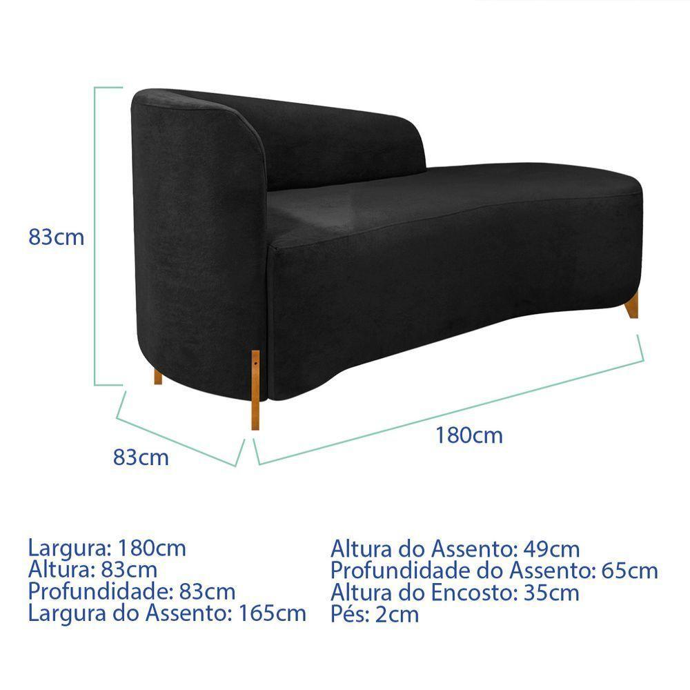 Divã Recamier Orgânico França 180cm Lado Dir Pés Madeira Bouclé Cor Preto - 6