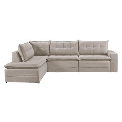 Sofá Retratil Com Chaise Esquerda Titan 4 Lugares 2,56m Tecido Linho Cor Cru 2320