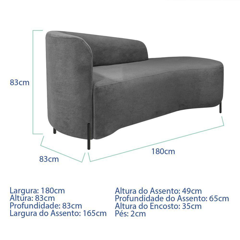 Divã Recamier Orgânico França 180cm Lado Dir Pés Metal Preto Bouclé Cor Cinza - 6