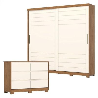 Guarda Roupa Casal Cayman E Cômoda Ravenna Nature Off White - Henn