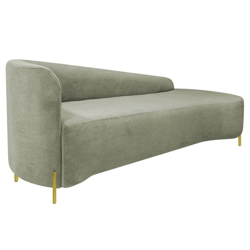 Divã Recamier Orgânico França 180cm Lado Dir Pés Metal Dourado Bouclé Cor Verde Oliva - 4