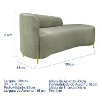 Divã Recamier Orgânico França 180cm Lado Dir Pés Metal Dourado Bouclé Cor Verde Oliva - 6