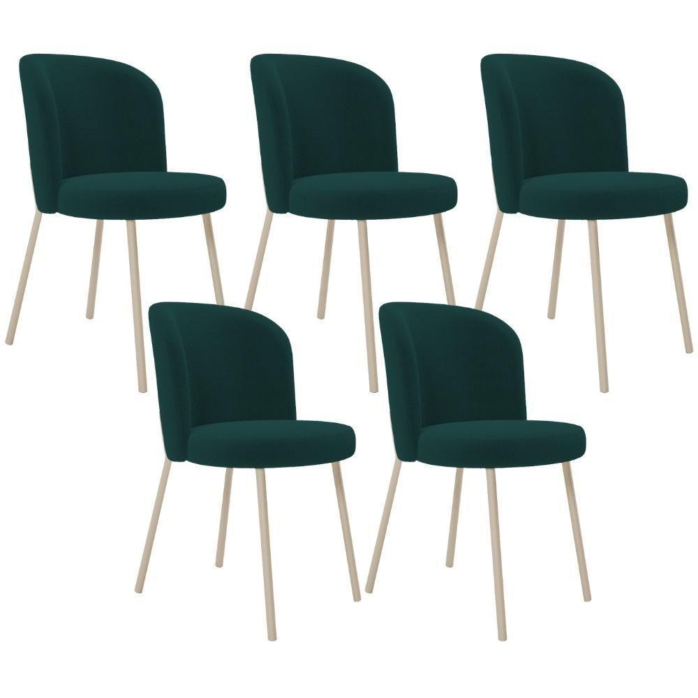 Kit 05 Cadeiras Para Sala De Jantar Cozinha Estofada Gavi Arena L02 Bouclê Verde - Lyam Decor - 1