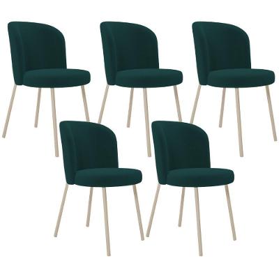 Kit 05 Cadeiras Para Sala De Jantar Cozinha Estofada Gavi Arena L02 Bouclê Verde - Lyam Decor