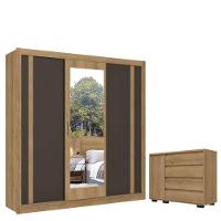 Guarda Roupa Casal Ibiza Glass 3 Portas Capuccino Cacau Off White Flex E Cômoda Com Porta Aurora Cappuccino - Thb - 1