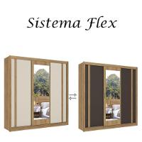 Guarda Roupa Casal Ibiza Glass 3 Portas Capuccino Cacau Off White Flex E Cômoda Com Porta Aurora Cappuccino - Thb - 3