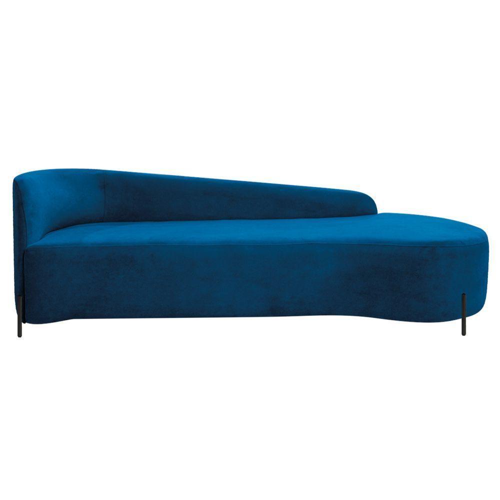 Divã Recamier Orgânico França 200cm Lado Dir Pés Metal Preto Linho Cor Azul Royal - 2