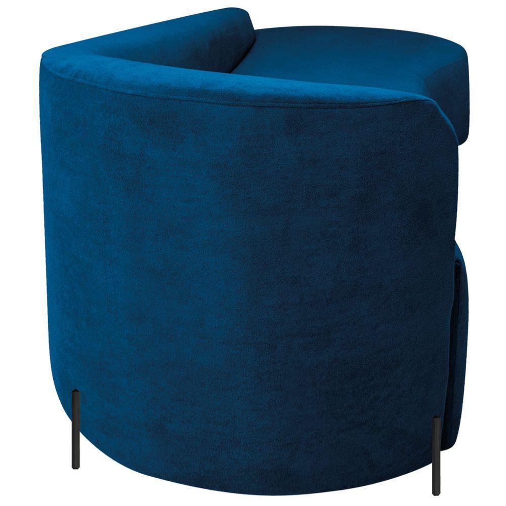Divã Recamier Orgânico França 200cm Lado Dir Pés Metal Preto Linho Cor Azul Royal - 5