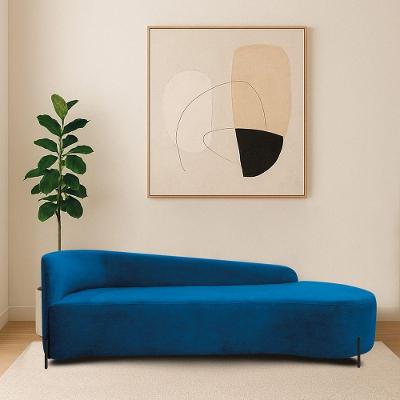 Divã Recamier Orgânico França 200cm Lado Dir Pés Metal Preto Linho Cor Azul Royal