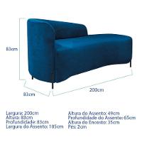 Divã Recamier Orgânico França 200cm Lado Dir Pés Metal Preto Linho Cor Azul Royal - 6