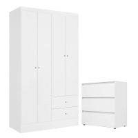 Guarda Roupa Solteiro Astro 4 Portas Branco Rosa Flex E Cômoda Gaveteiro Condessa Branco Acetinado - Thb - 1