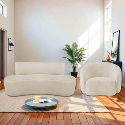 Kit Recamier Curvo Amsterdã 120cm E Poltrona Amore Luxo Bouclé Cor Bege